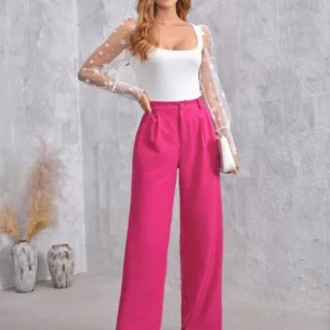 Calça comprida em malha rosa